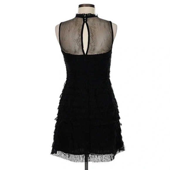 Free People Black Mesh Pleated Ruffle Tiered Mini Cocktail Party Dress Size 0 - Picture 3 of 12